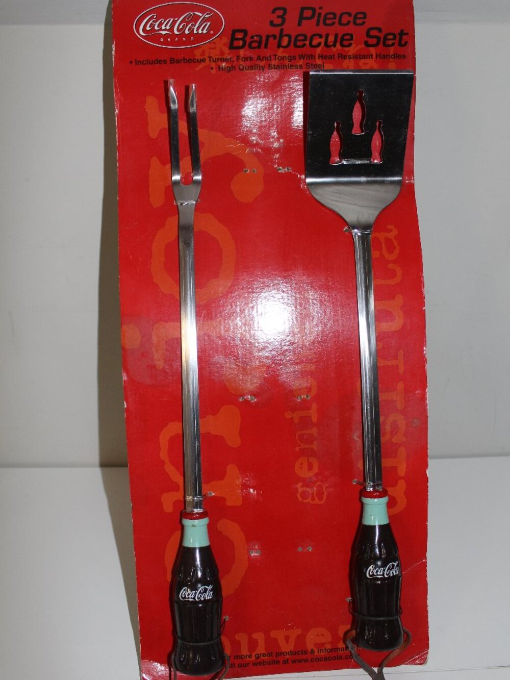 Vintage Coca Cola 3 Piece Barbecue Set Coke Bottle Handles *NO TONGS* NEW